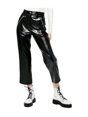 Topshop Shiny Black Faux-Leather Cargo Capris with Zip Details